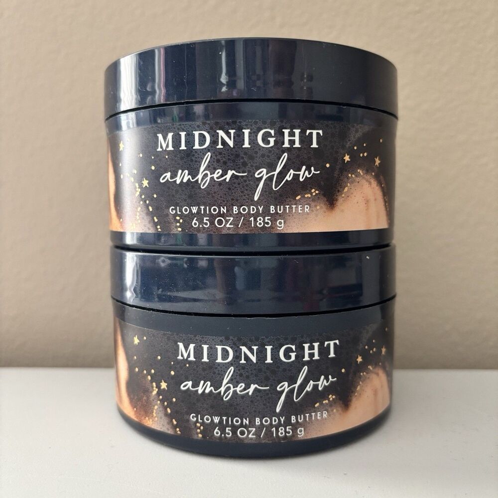 2 NEW! Bath & Body Works MIDNIGHT AMBER GLOW GLOWTION BODY BUTTER 6.5 OZ / 185 g